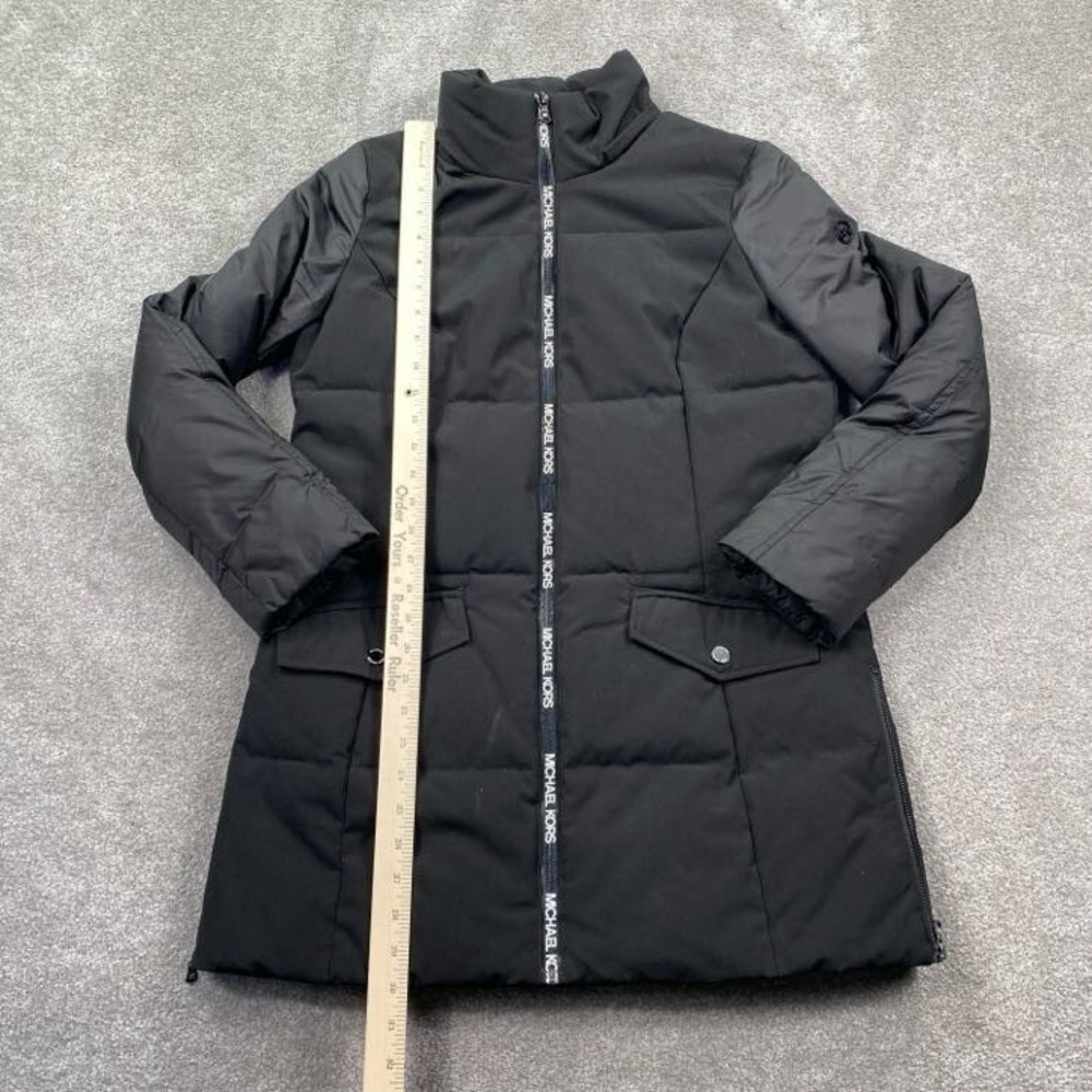 Michael Kors Puffer Jacket Women Size S Black Long Zip Up Quilted Coat - Picture 4 of 9